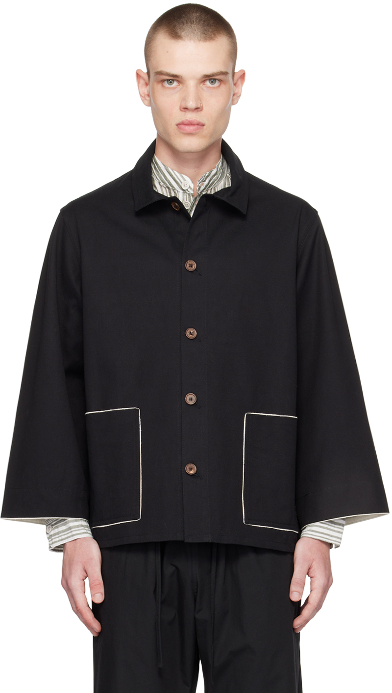 XENIA TELUNTS: Black Spread Collar Jacket | SSENSE Canada