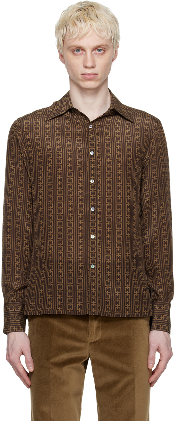 Brown Printed Shirt by 73 LONDON on Sale