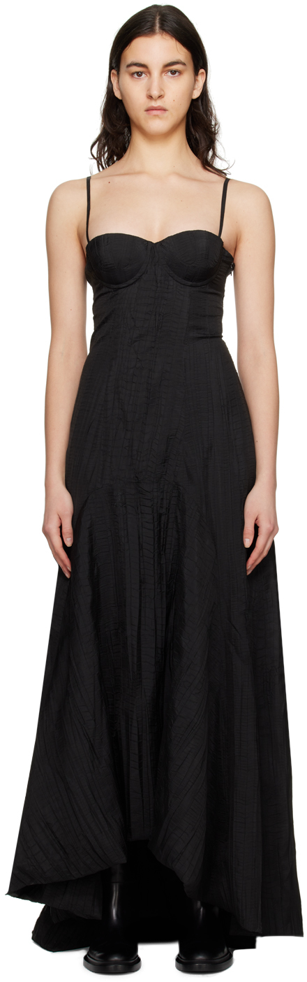 Olenich Black Asymmetric Maxi Dress