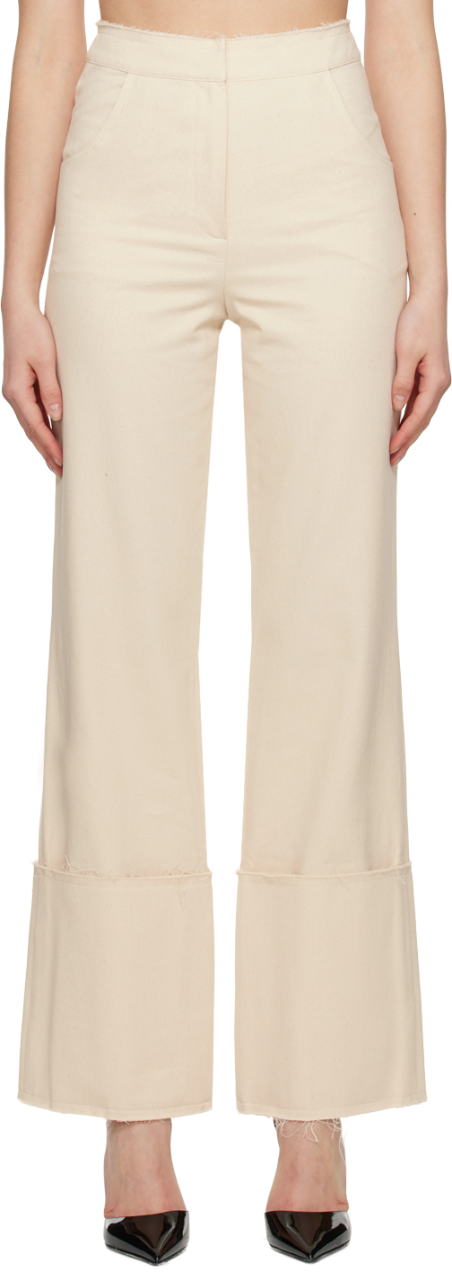 Olenich Off-white Raw Edge Trousers In Raw Linen