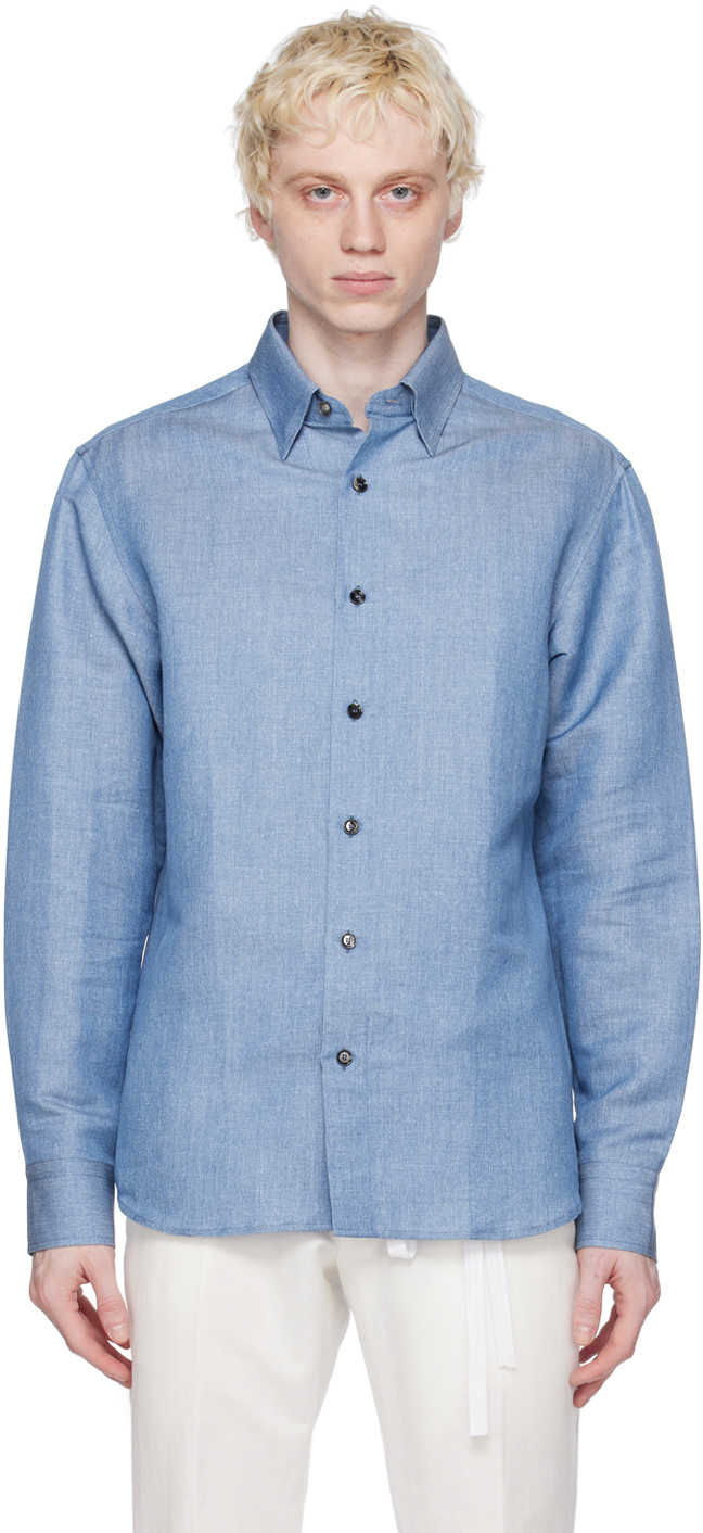 Brioni Blue Spread Collar Shirt