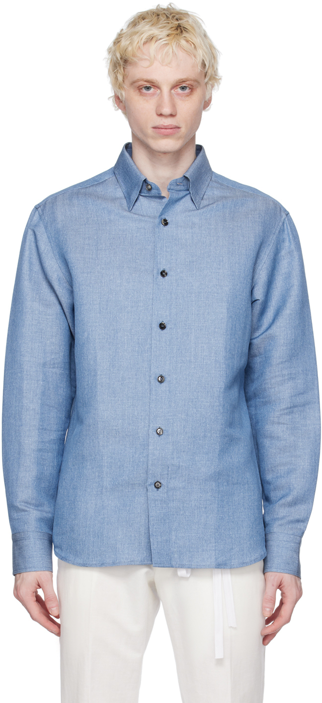 Brioni: Blue Spread Collar Shirt | SSENSE UK