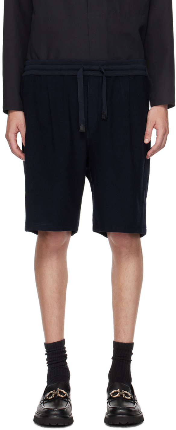 Brioni Navy Drawstring Shorts In 4140 Navy/midnight B