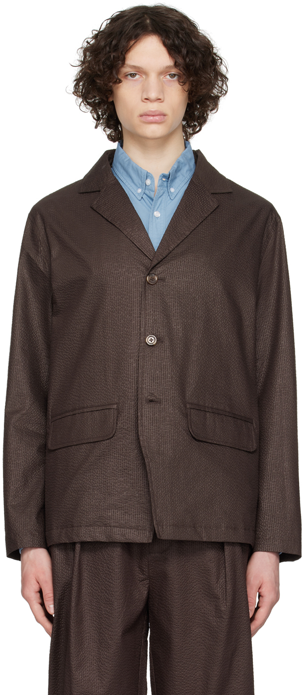 Pop Trading Company Hewitt Suit Seersucker Jacket In Brown