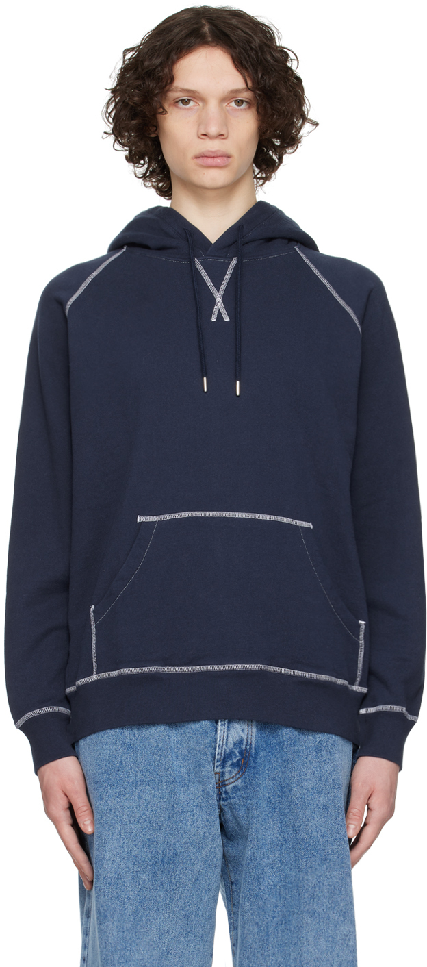 Pop Trading Company Navy Contrast Hoodie In Navy/white