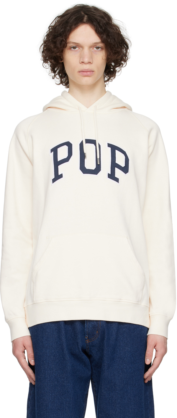 Pop Trading Company Embroidered-logo Drawstring Hoodie In Neutrals