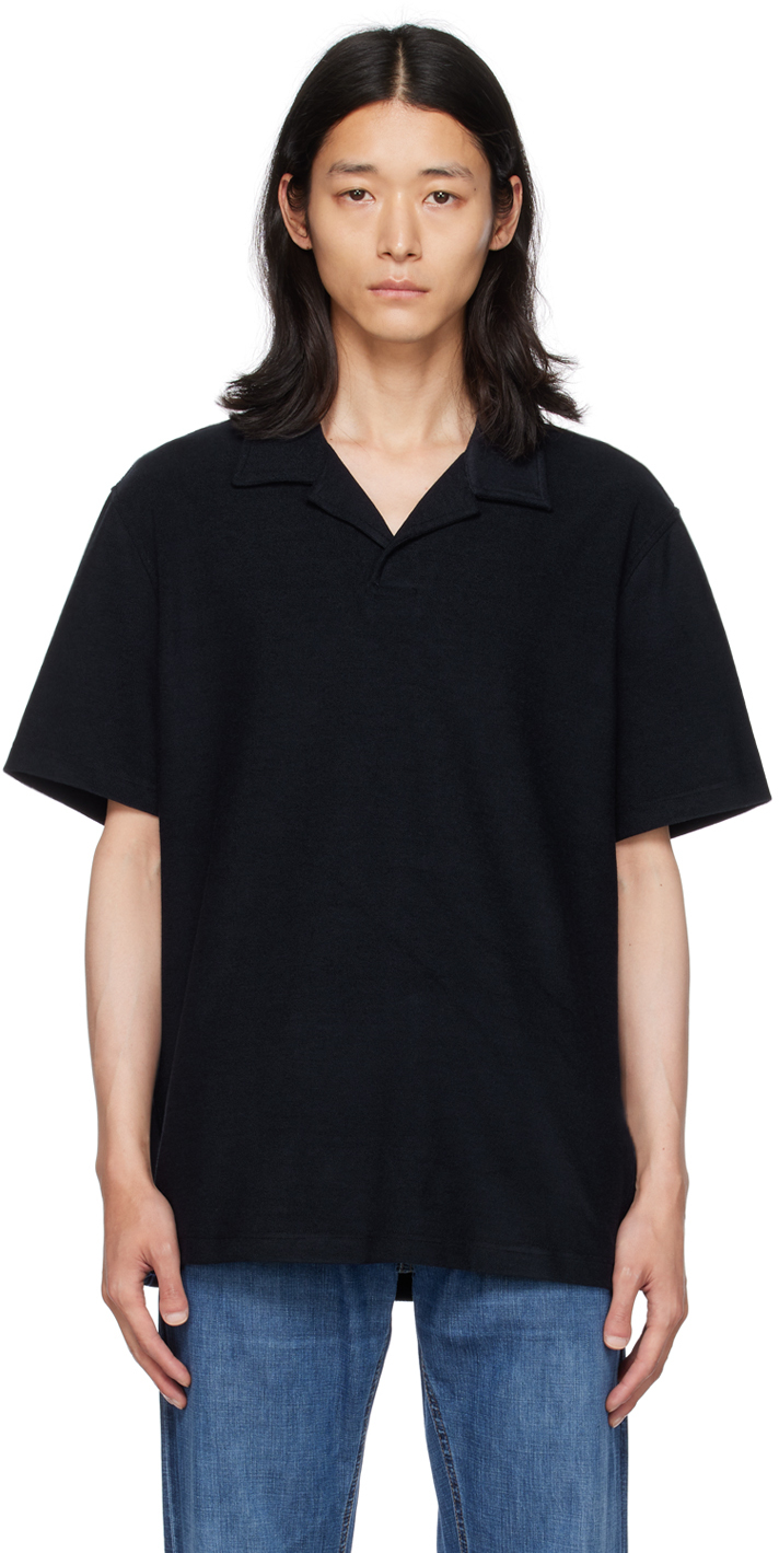 Navy Open Placket Polo by Brioni on Sale