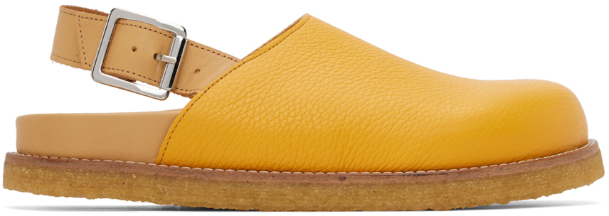 Vinny's Yellow Strapped Mules In Yellow Grain Leather