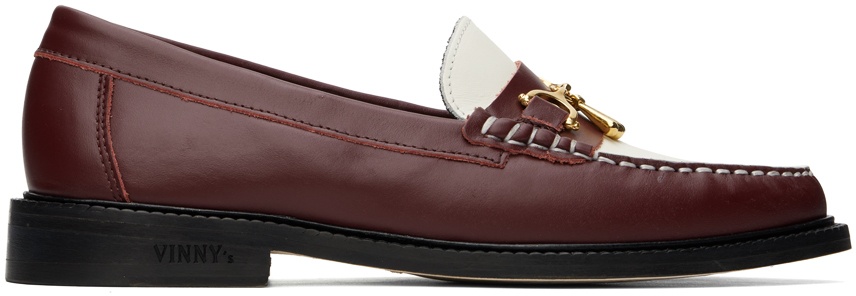 VINNY'S BURGUNDY & WHITE LUXE MOCASSIN SNAFFLE LOAFERS