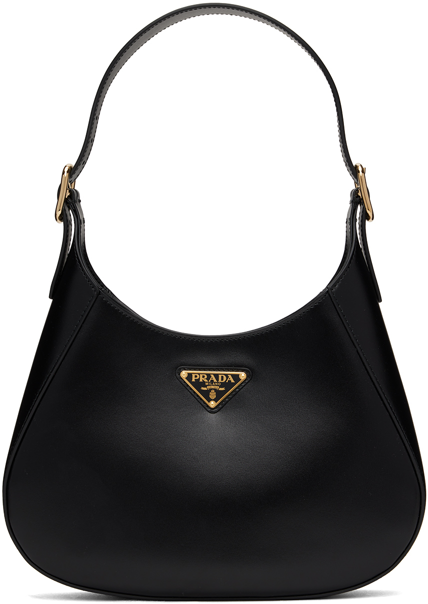 Prada: Black Plaque Shoulder Bag | SSENSE Canada
