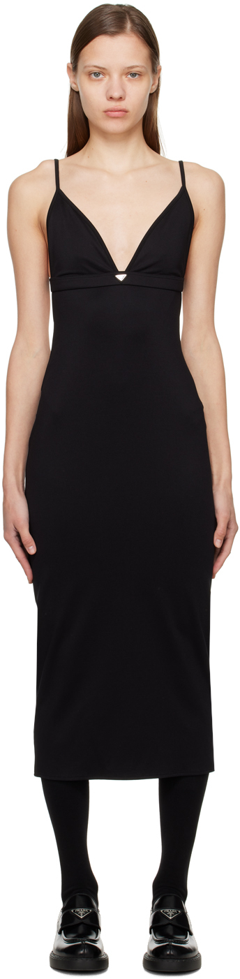 Prada: Black Plaque Midi Dress | SSENSE