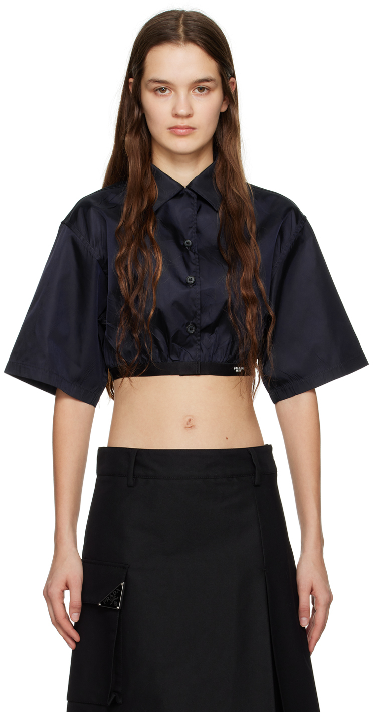 Prada: Blue Re-Nylon Shirt | SSENSE Canada