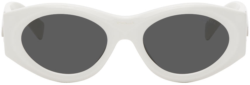 Prada: White Oval Sunglasses | SSENSE Canada