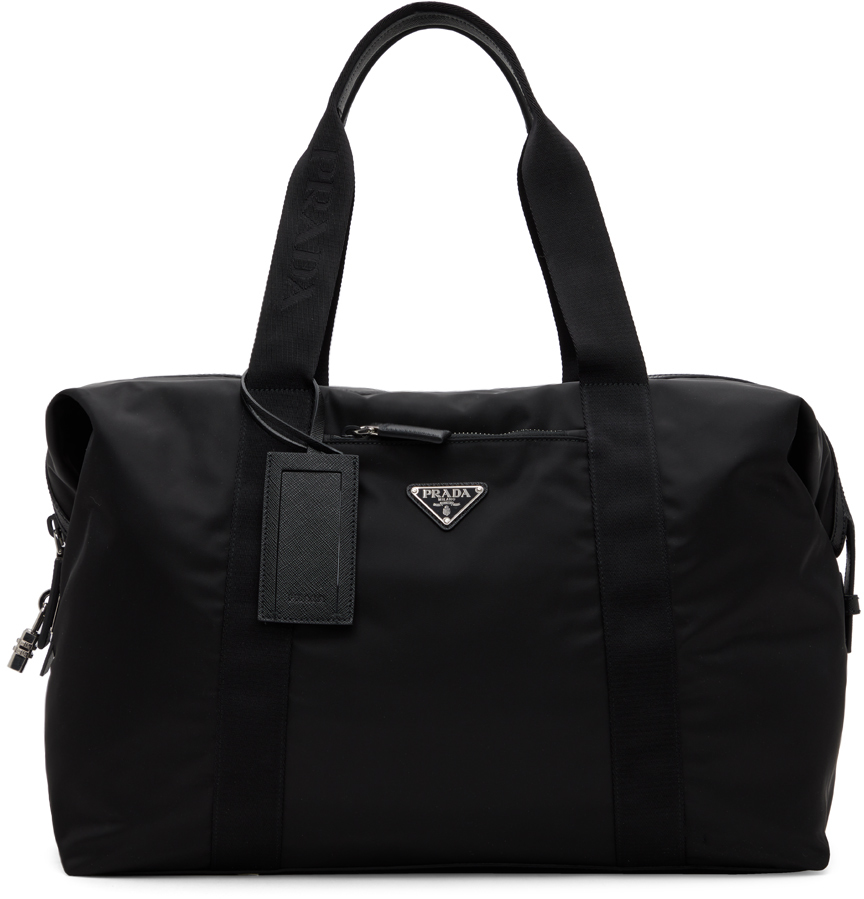 Prada Black Tessuto Nylon Boston Duffle Bag 