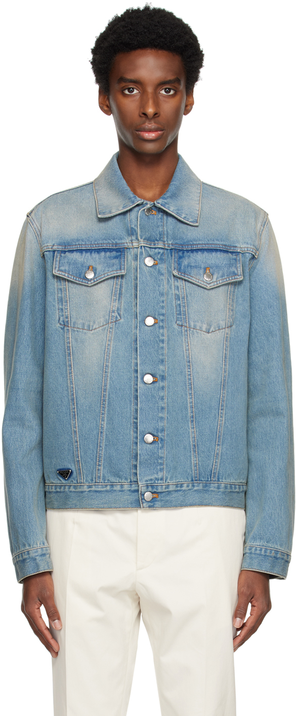 Prada: Blue Blouson Denim Jacket | SSENSE UK