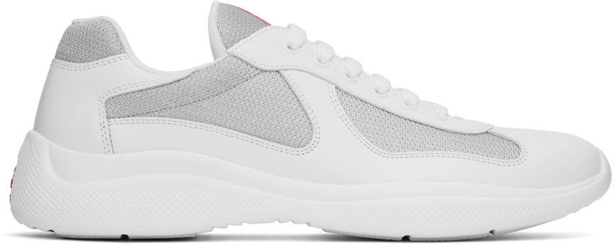 Prada: White & Silver America's Cup Sneakers | SSENSE Canada