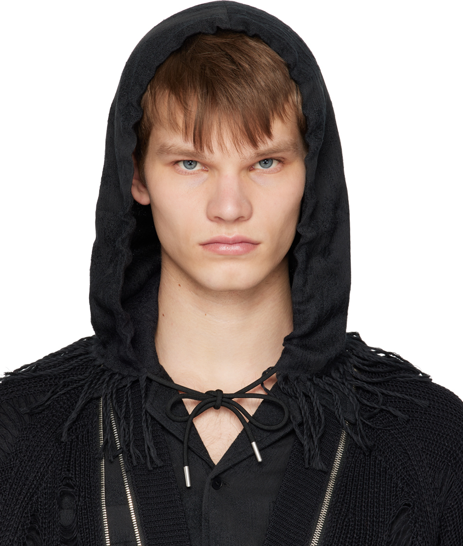 Vein Black Tassel Hood In 930 Black
