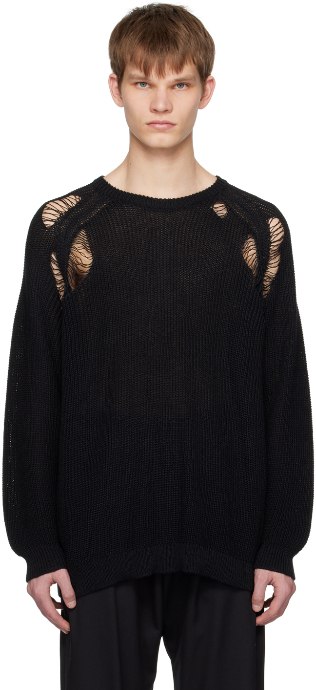 Vein: Black Distressed Sweater | SSENSE