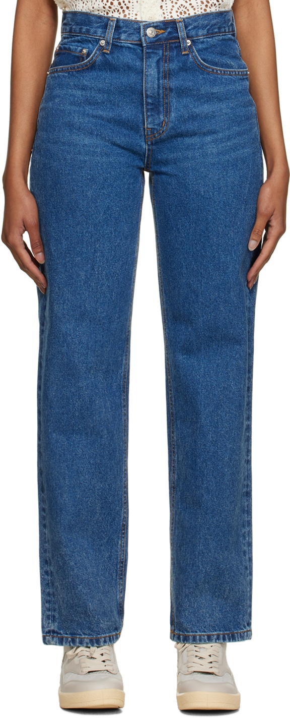 Dunst Blue Semi Low-rise Jeans In Mid Blue