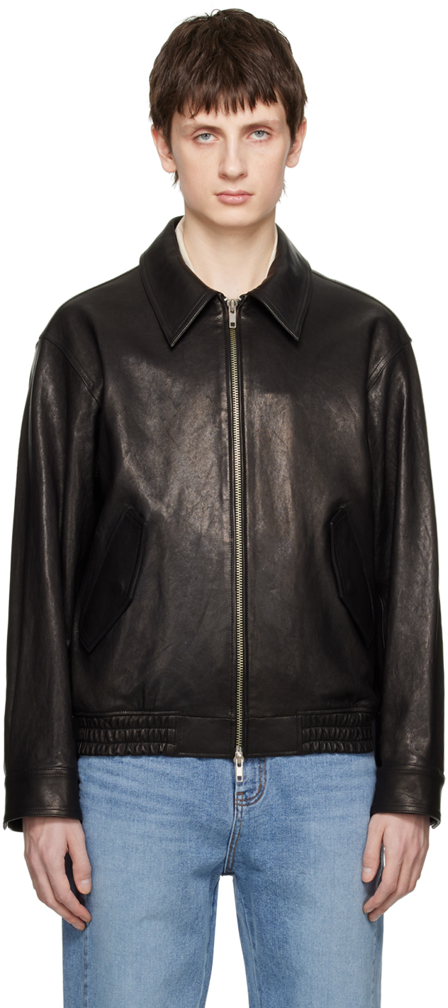 Dunst: Black Two-Way Zip Leather Jacket | SSENSE Canada
