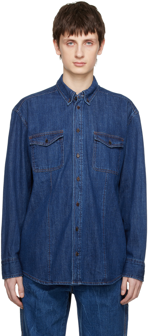 Dunst Blue Classic Denim Shirt In Midnight Blue