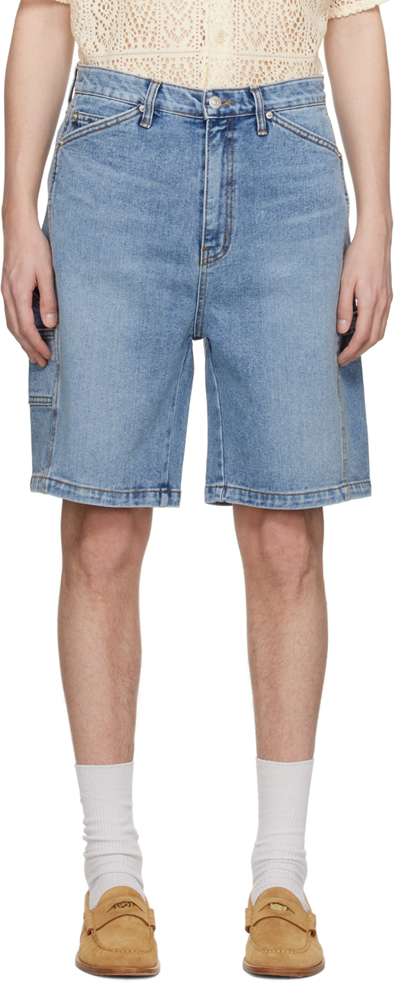 Dunst: Blue Curved Denim Shorts | SSENSE Canada