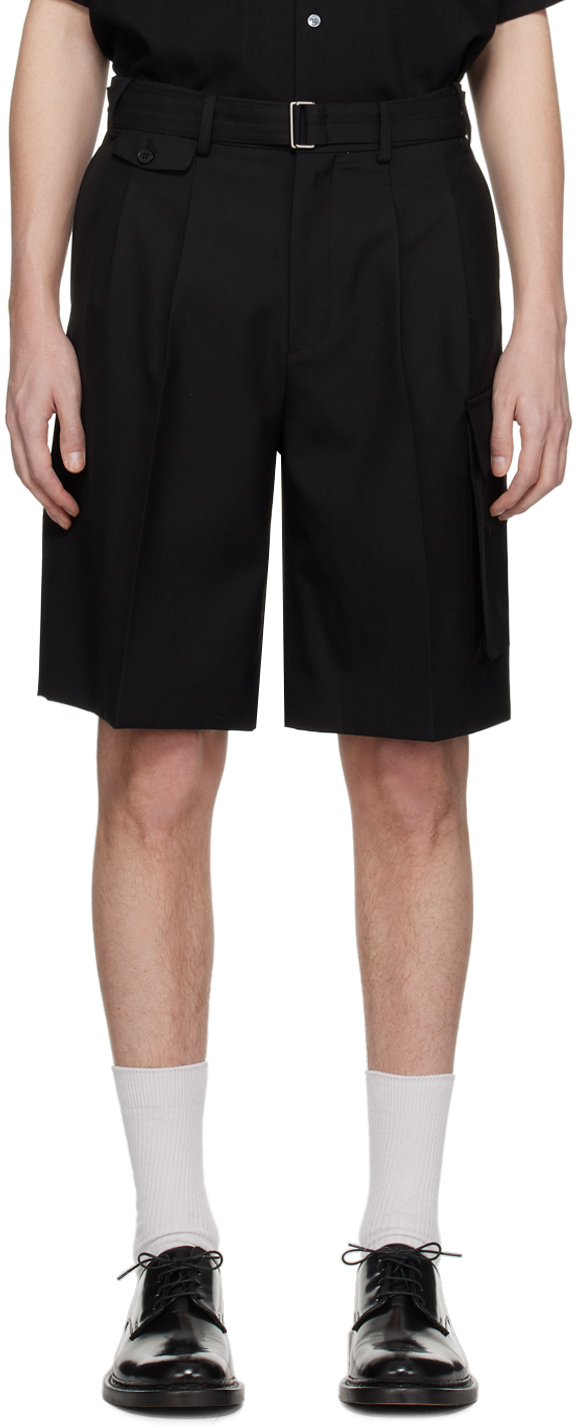 Dunst Belted Multi Pocket Wool Blend Shorts In Nero