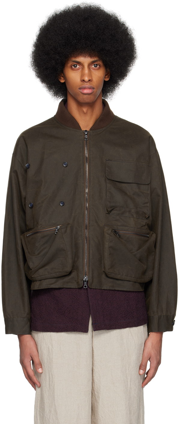 Abaga Velli Brown Waxed Bomber Jacket In Antique Brown