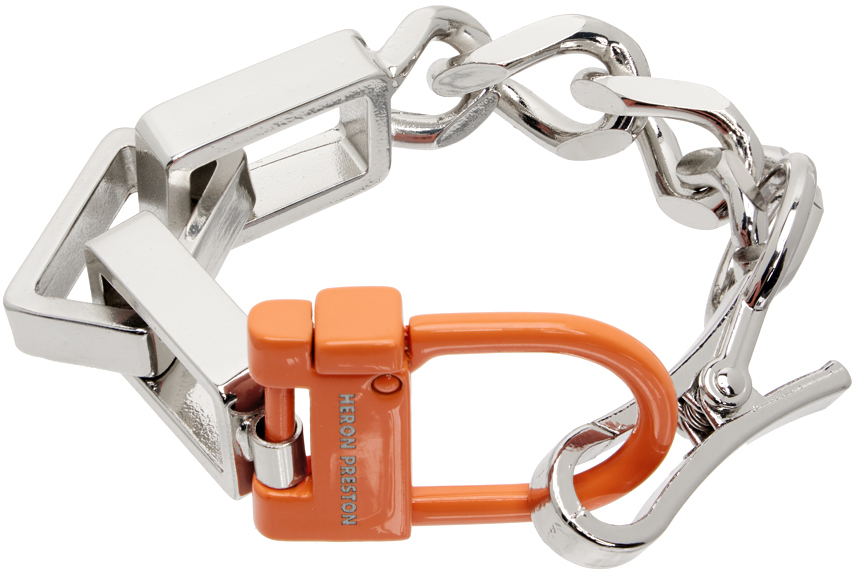 Heron Preston Silver Multichain Bracelet In Silver Orange