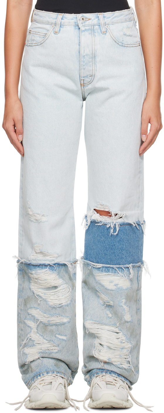 Shop Heron Preston Blue Layered Jeans In Grey White