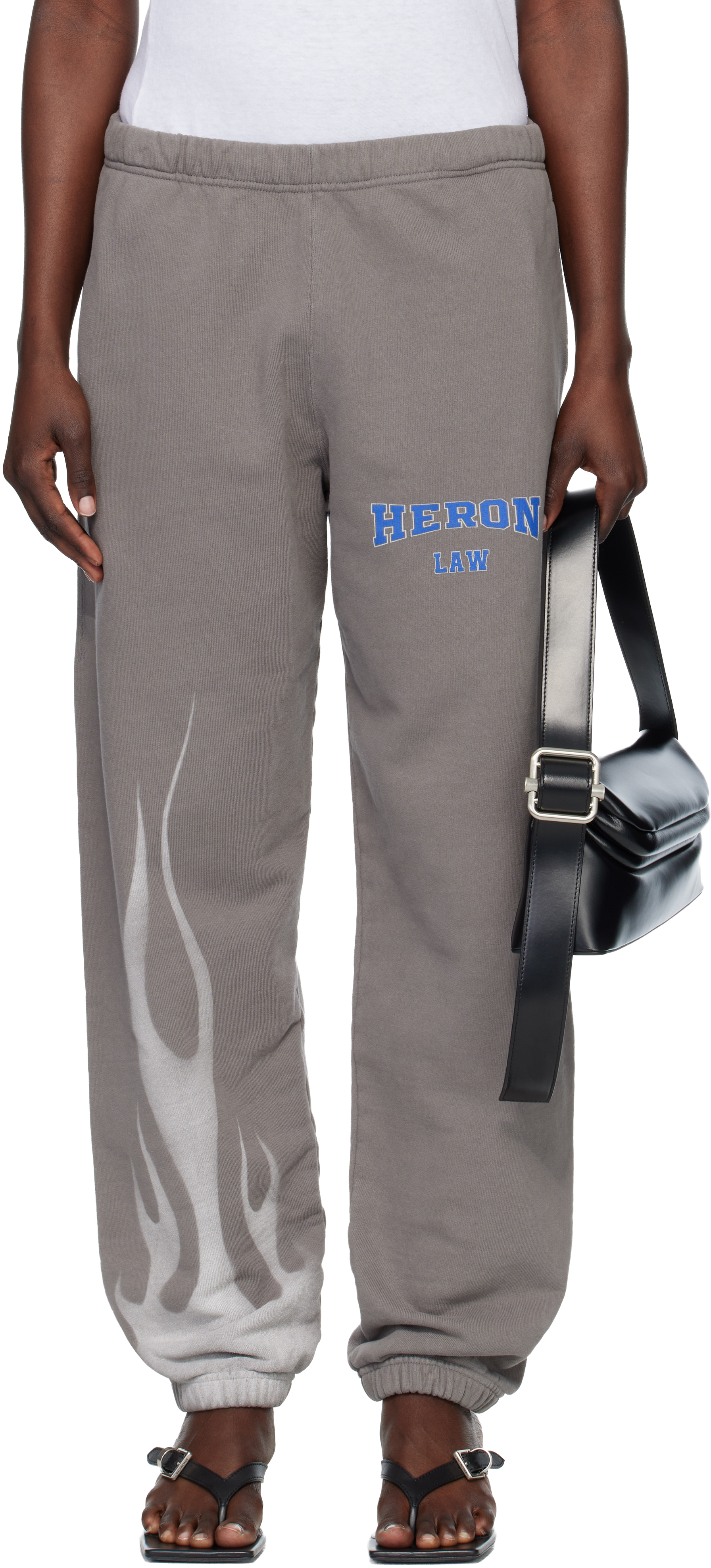 Heron Preston Gray 'heron Law' Flames Sweatpants In Black