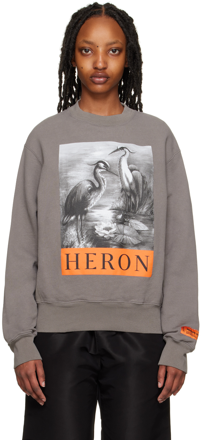 Heron Preston Logo Cotton Crewneck Sweatshirt In Grey Black