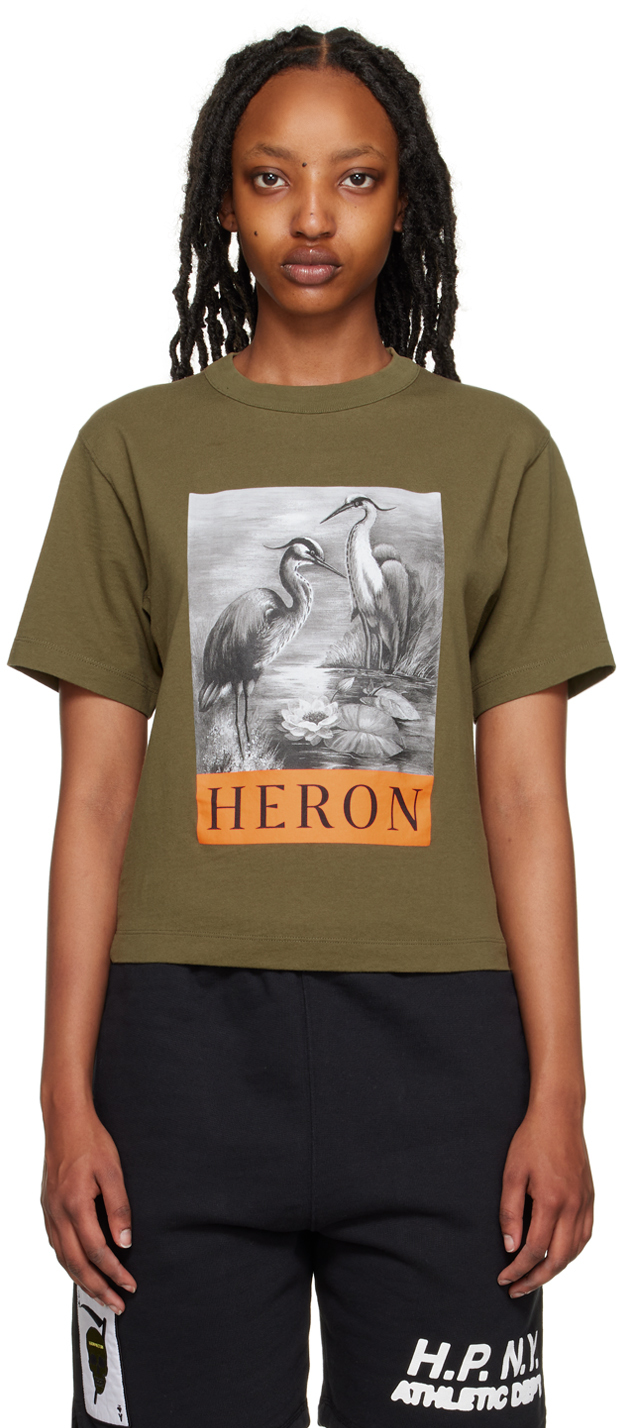 Heron Preston Green 'heron' T-shirt In Dark Olive Black