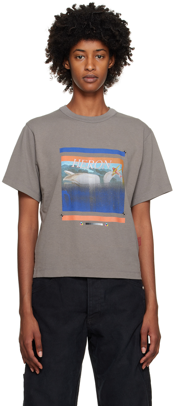 Heron Preston Gray Misprinted Heron T-Shirt
