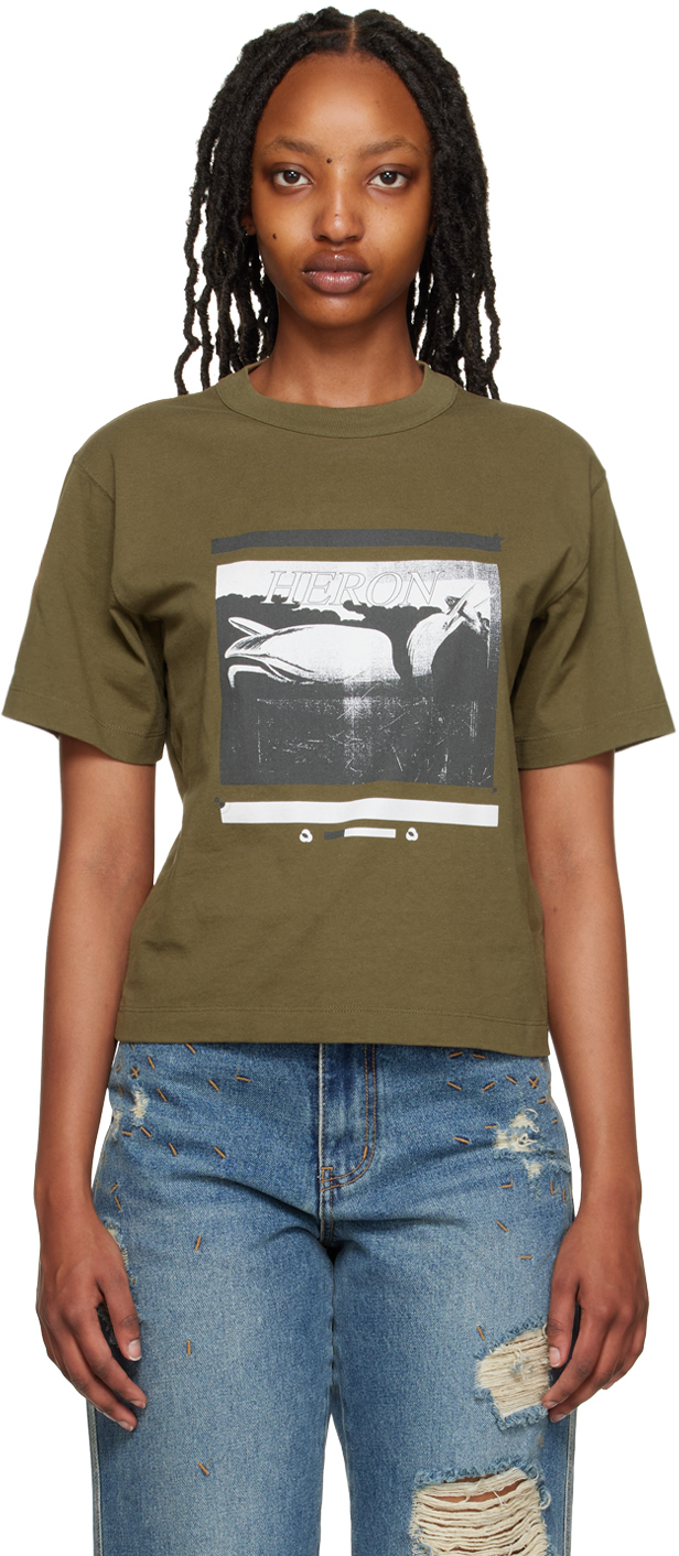 Heron Preston Green 'heron Misprint' T-shirt In Dark Olive Black