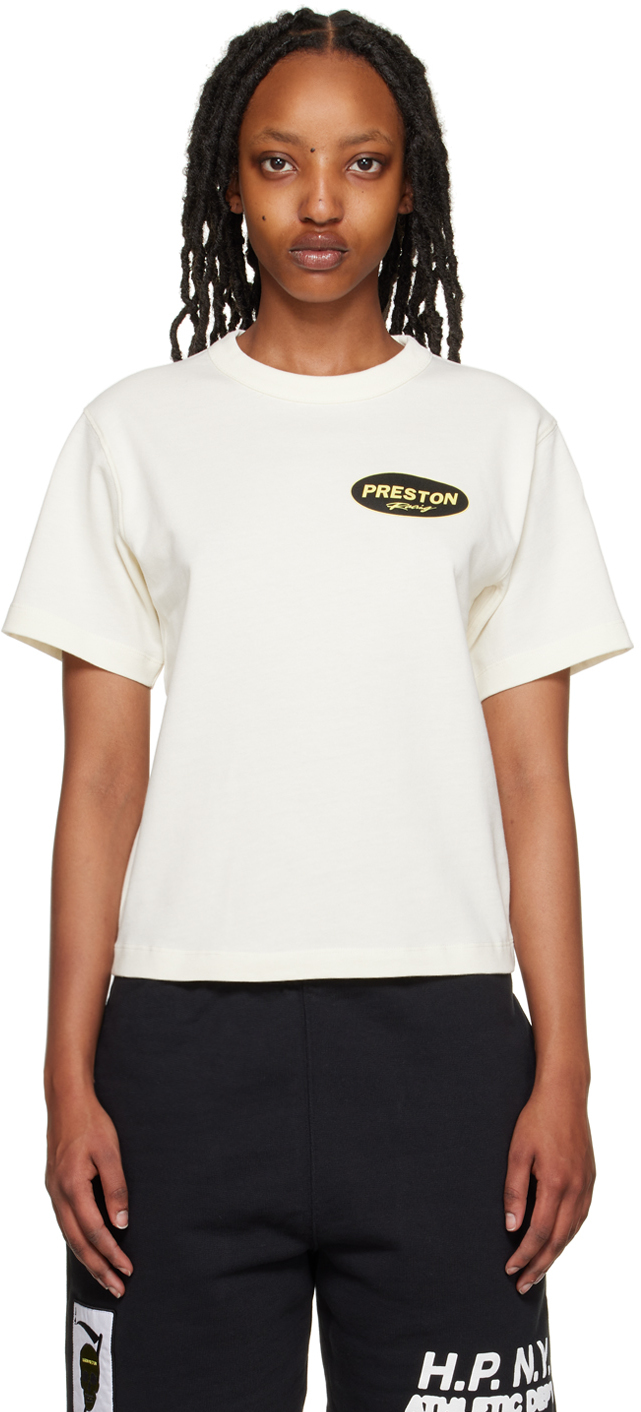 Heron Preston White 'preston Racing' T-shirt In White Black