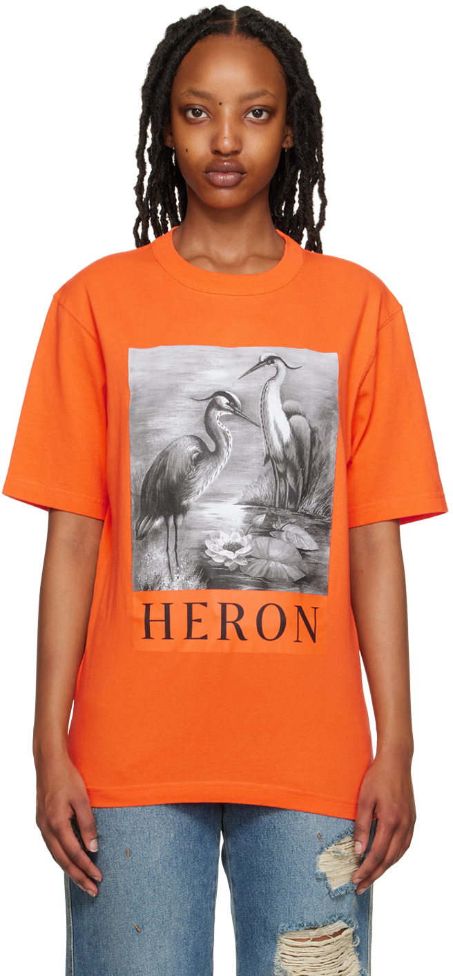 Heron Preston Orange 'heron' T-shirt In Orange Black