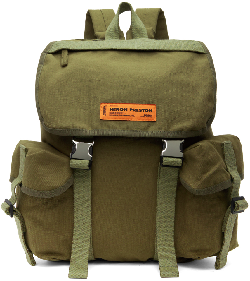 Heron Preston Khaki Cargo Pocket Backpack In Dark Olive