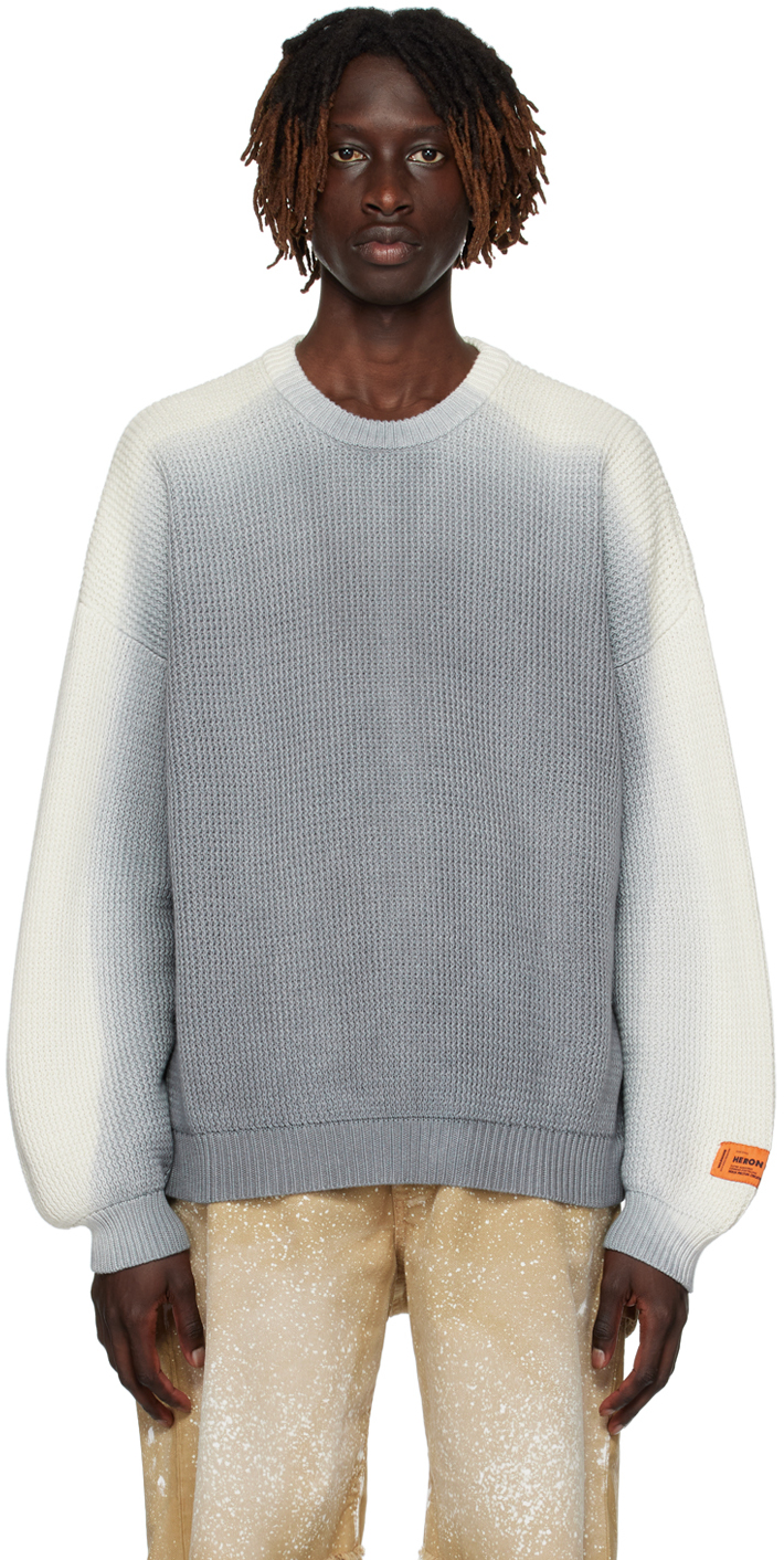 Heron Preston Gray Gradient Sweater In Grey White