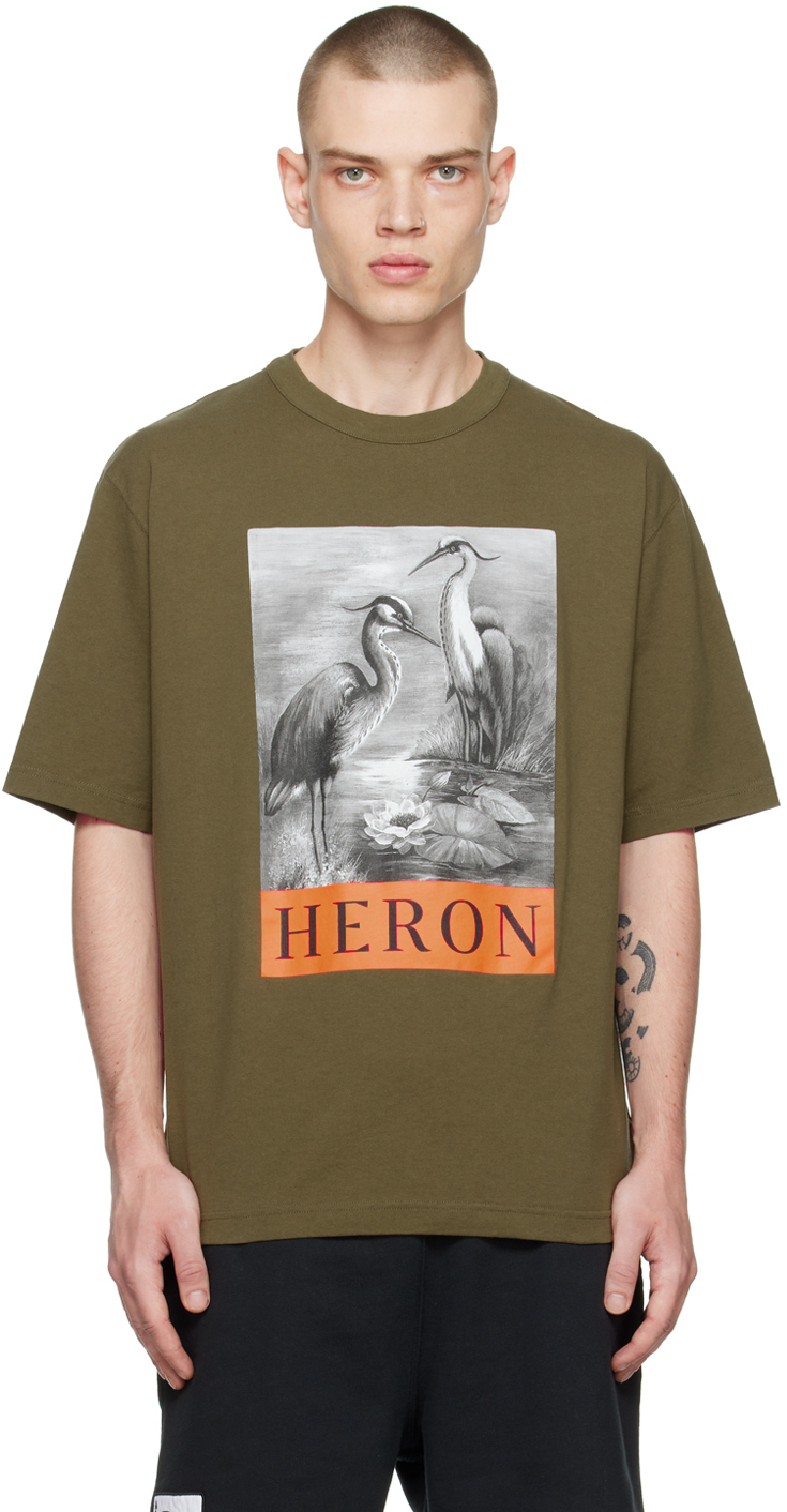 Heron Preston: Khaki 'Heron' T-Shirt | SSENSE