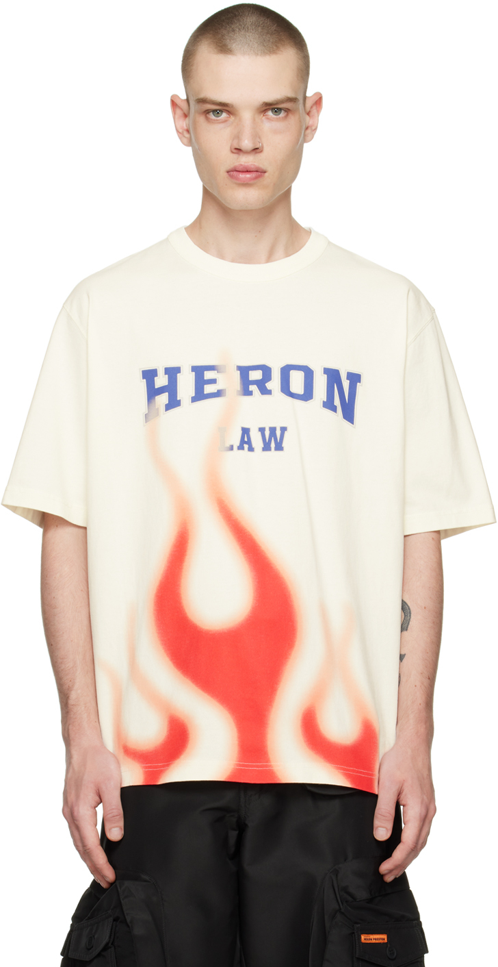 Shop Heron Preston Off-white 'heron Law Flames' T-shirt In White Red