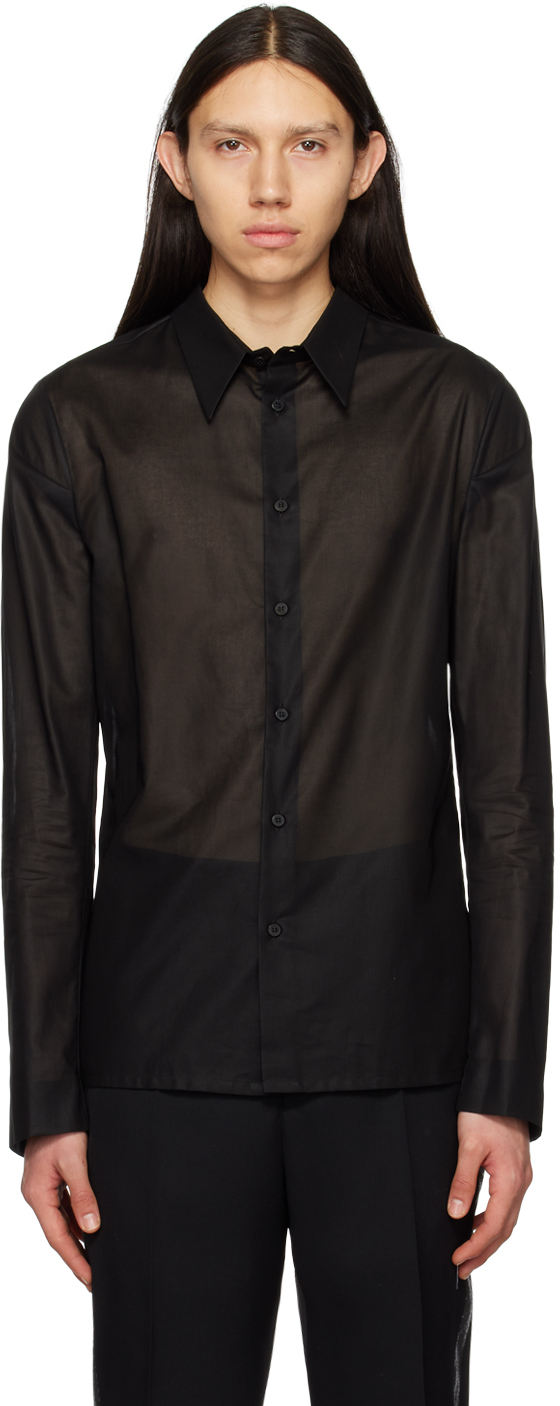 Shop Sapio Black Spread Collar Shirt
