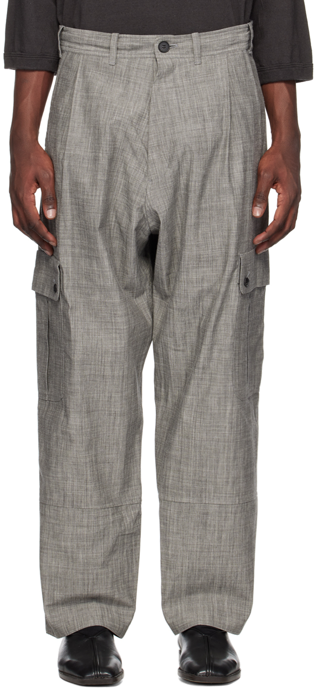Gray Pleated Cargo Pants by Jan-Jan Van Essche on Sale