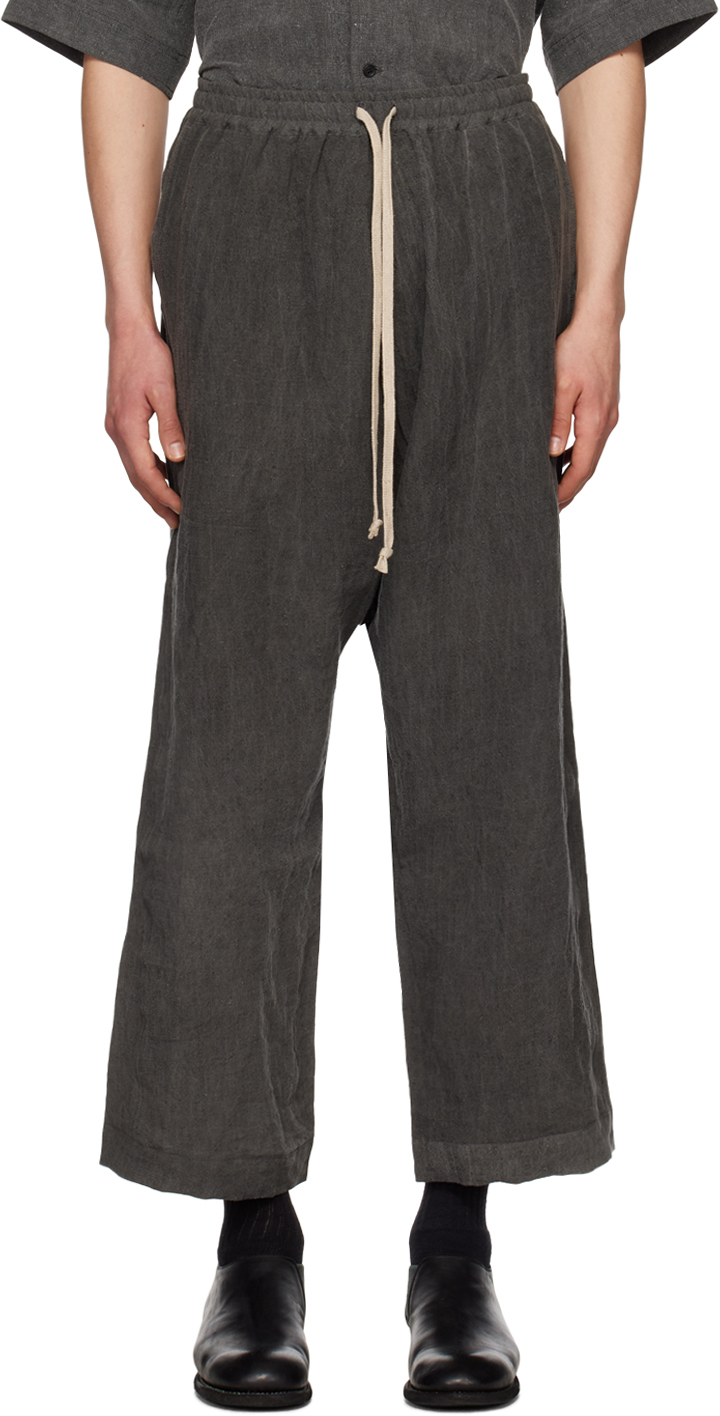 Jan-jan Van Essche Gray O-project Trousers In Dark Sumi Flax Lawn