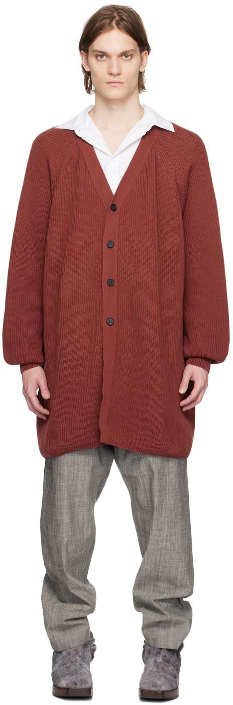 Red O-Project Y-Neck Cardigan