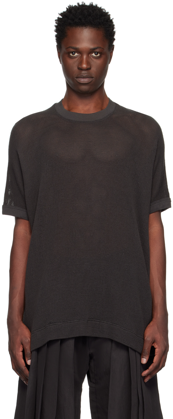 Jan-jan Van Essche Black Droptail T-shirt In Off Black Cotton Hem
