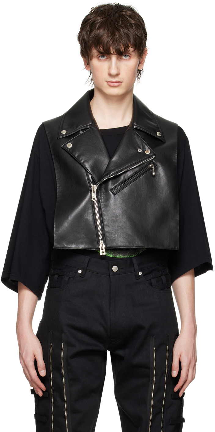 Black Motorcycle Dickie Faux-Leather Vest
