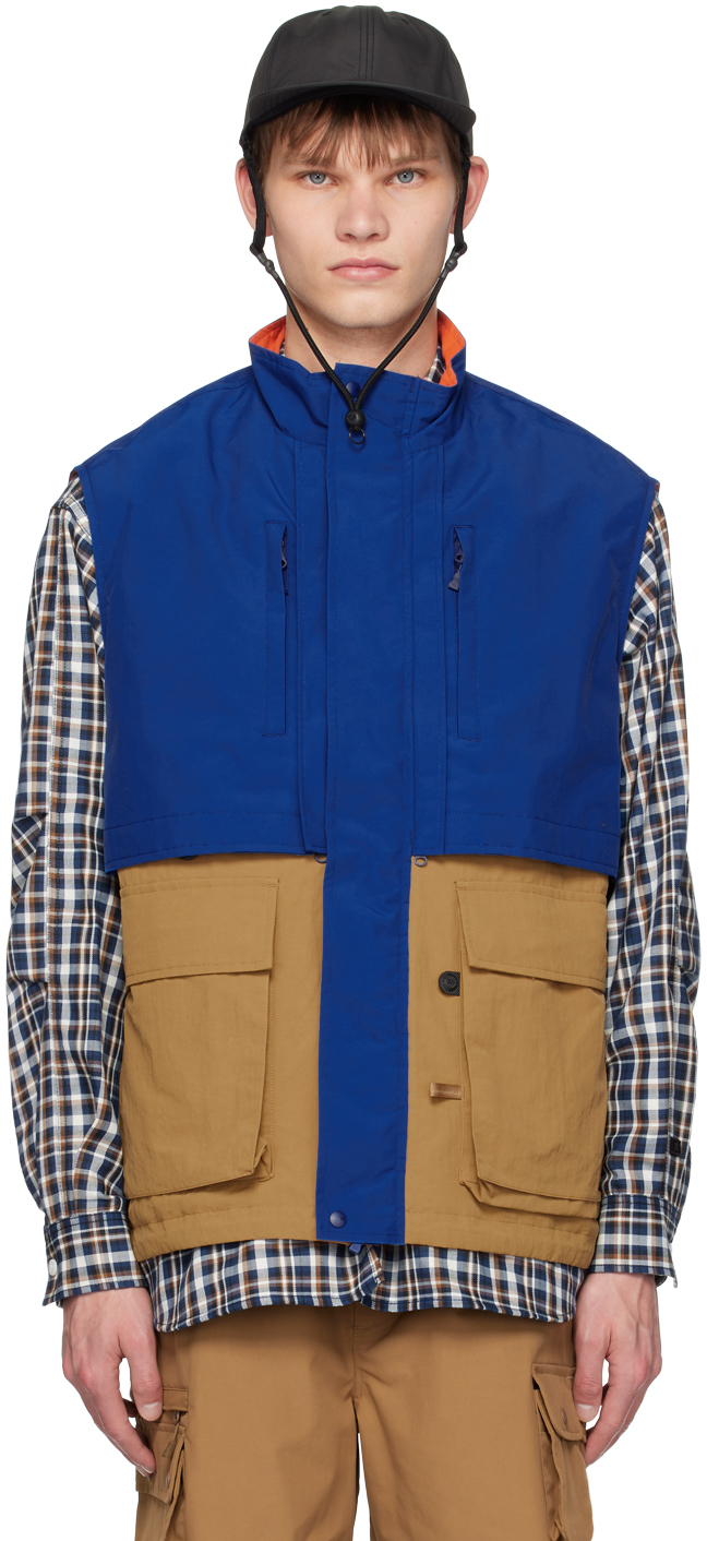 Blue & Brown Tech Logger Mountain Vest by DAIWA PIER39 on Sale