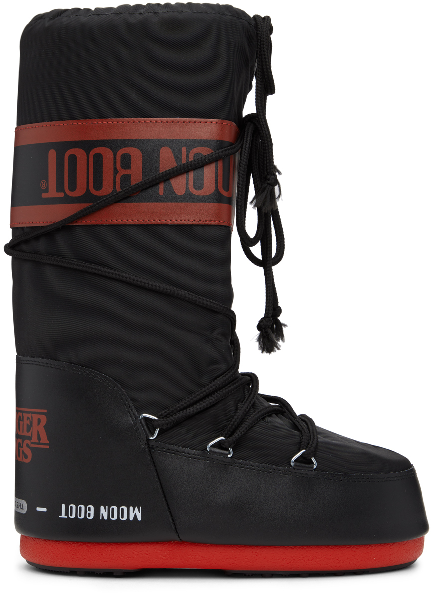 Moon Boot Black & Red Stranger Things Upside Down Boots In Black/red