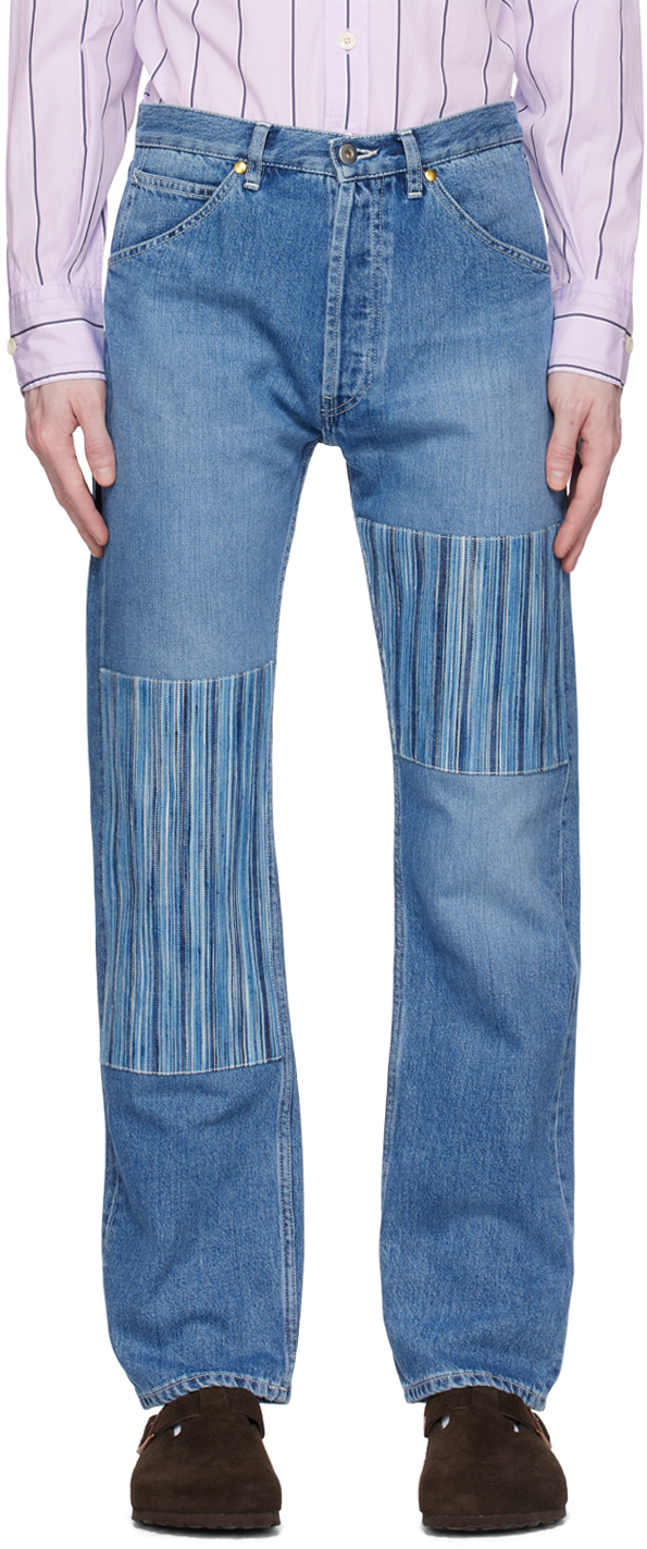 Haulier Blue Patchwork Jeans In Vintage Wash